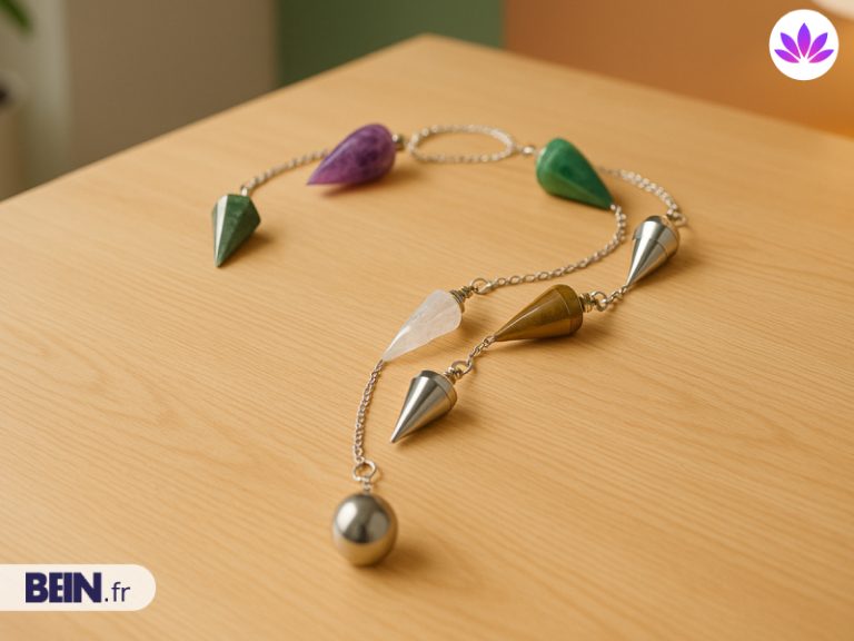 Pendules divinatoires sur une table